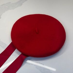 Elegant Red Beret with Ribbon